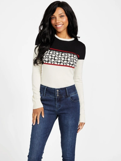 Guess Factory Mayla Color-block Logo Sweater In White