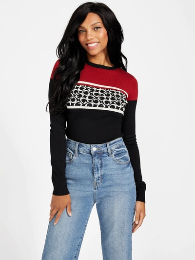 Guess Factory Mayla Color-block Logo Sweater In Black