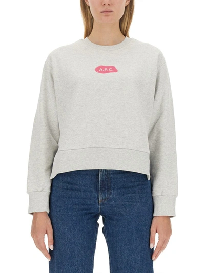 Apc A.p.c. Logo Printed Crewneck Sweatshirt In Grey