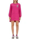 Moschino Knit Dress Front Pocket In Fuchsia