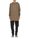 Rick Owens Drkshdw Oversized Longline Hoodie Drawstring Hood In Beige