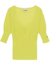 Ganni U-neck Merino Wool Top In Pistacho