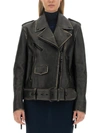 Off-white Leather Vintage Oversize Biker Jacket In Multicolour