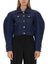 Nina Ricci Puff-sleeve Cropped Denim Jacket In Denim