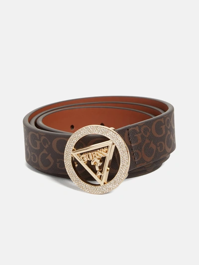 Guess Factory Sparkle Buckle Logo Belt In Brown