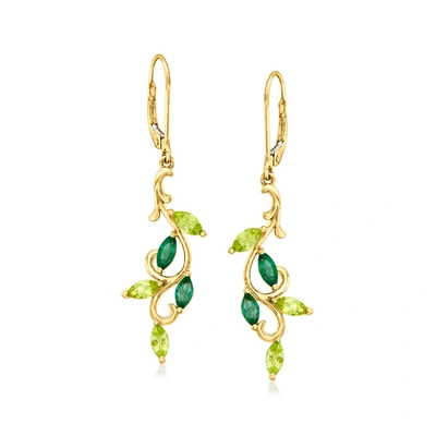Ross-simons Peridot And . Emerald Leafy Vine Drop Earrings In 14kt Yellow Gold In Green