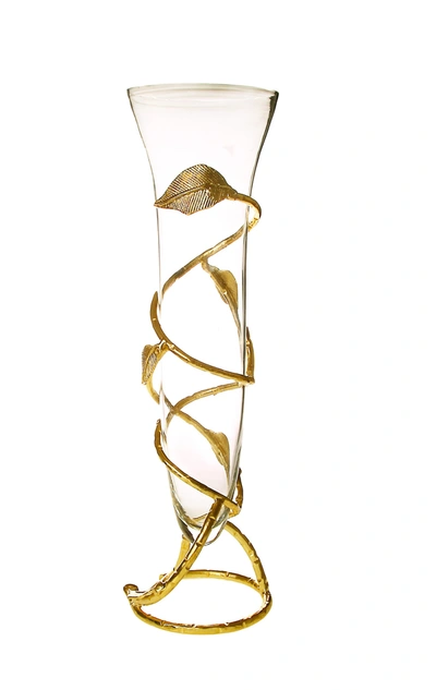 Classic Touch Decor Glass Vase With Gold Leaf Design Base