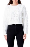 ENDLESS ROSE FEATHER TRIM CROP SWEATER