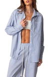 Edikted Oversize Pinstripe Cotton Button-up Shirt In Blue