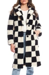 DONNA SALYERS FABULOUS-FURS CHECKMATE HIGH PILE FLEECE LONGLINE COAT