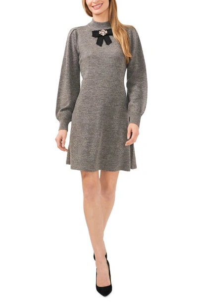 Cece Mock Neck Bow Sweater Dress In Smoke Grey