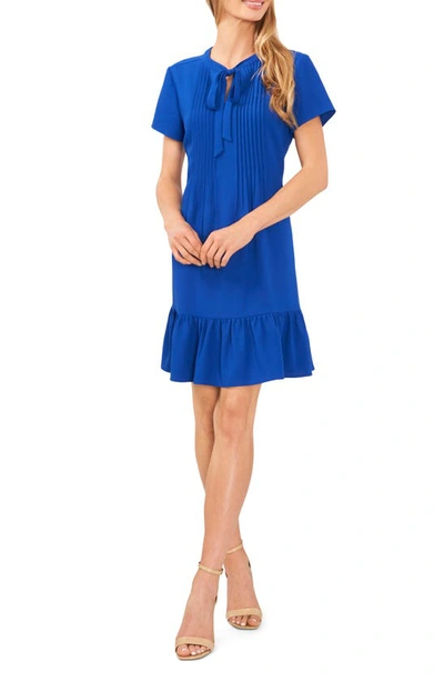 Cece Women's Pintucked Tie-neck Short-sleeve Dress In Deep Royal Blue