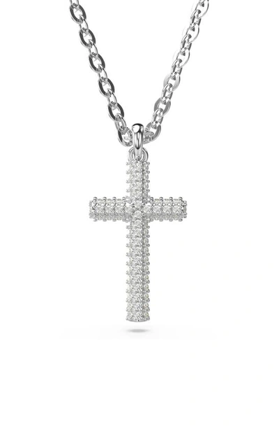 Swarovski Women's Insigne Rhodium-plated & Crystal Pavé Small Cross Pendant Necklace In Silver