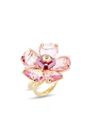 Swarovski Women's Florere Gold-tone Plated Cocktail Ring In Pink