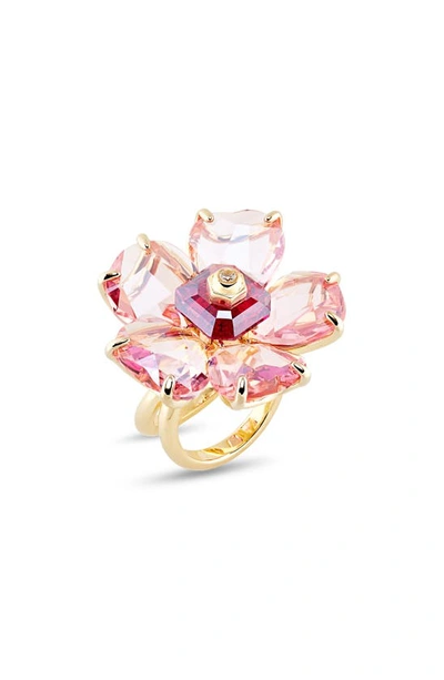 Swarovski Women's Florere Gold-tone Plated Cocktail Ring In Pink/gold
