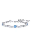 Swarovski Rhodium-plated Mixed Crystal Tennis Bracelet In Blue