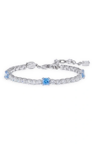 Swarovski Rhodium-plated Mixed Crystal Tennis Bracelet In Blue