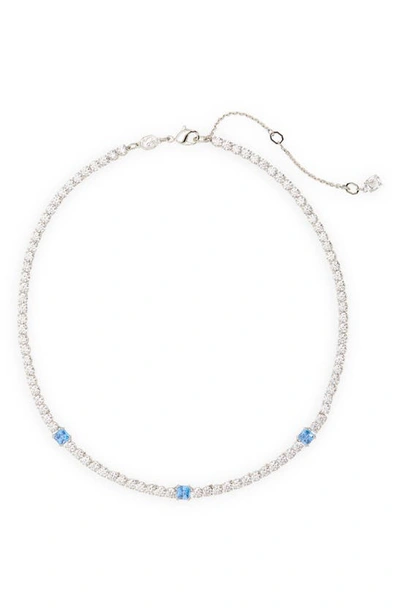 Swarovski Matrix Round & Blue Square Crystal Tennis Necklace In Rhodium Plated, 14.96"-17.72"