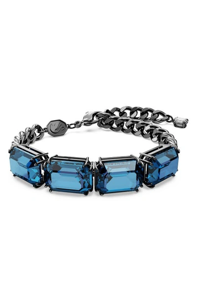 Swarovski Millenia Ruthenium-plated Octagon-cut Blue Crystal Curb Chain Bracelet