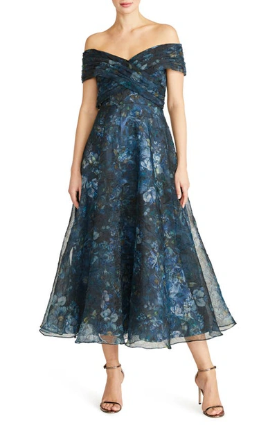 Theia Auden Floral-print Off-shoulder Midi Dress In Alfresco Floral