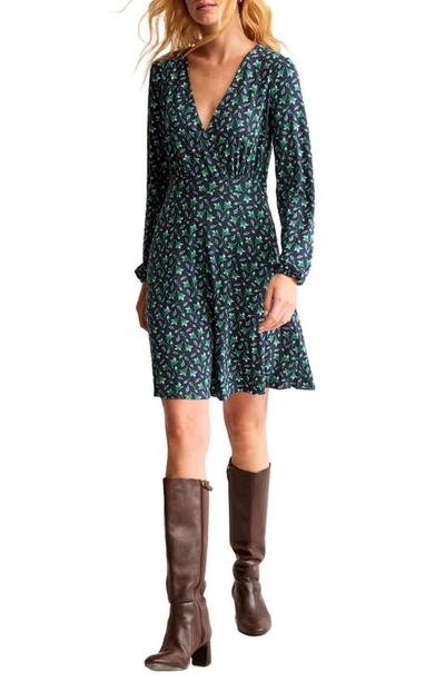 Boden Willow Floral Long Sleeve Jersey Dress In French Navy, Tulip Bud