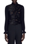 Sandro Guipure Velvet Top In Black