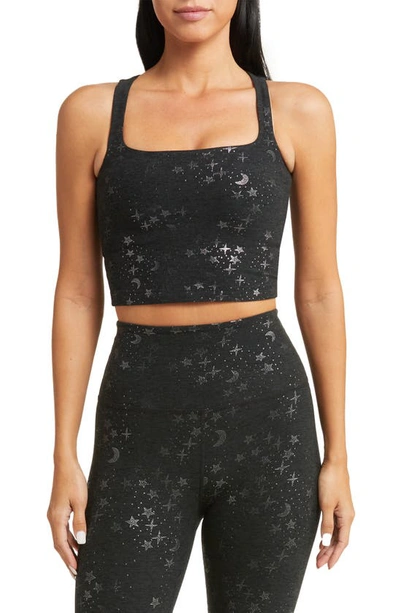 Beyond Yoga Softshine Square-neck Cropped Tank Top In Gunmetal Starry Night Foil