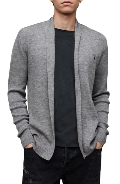 Allsaints Mode Merino Wool Open Cardigan In Monument Grey