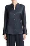 VINCE BAND COLLAR SATIN BUTTON-UP SHIRT