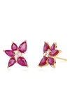 EF COLLECTION EF COLLECTION DIAMOND TRIO & RUBY CLUSTER STUD EARRINGS