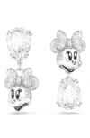 Swarovski Silver-tone Disney Minnie Mouse Crystal Drop Earrings In Silver