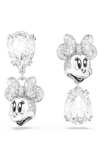 Swarovski Silver-tone Disney Minnie Mouse Crystal Drop Earrings In White