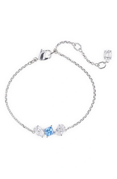 Swarovski Mesmera Clear & Blue Mixed Cut Crystal Link Bracelet In Rhodium Plated In Blue/silver