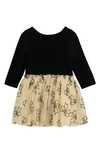 Pippa & Julie Stretch Velvet Long Sleeve Tutu Dress In Black/ Gold