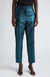 St John Metallic Straight-leg Crop Pants In Dark Teal/ Black Multi