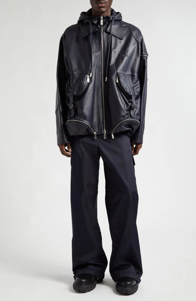 Off-white Arrow Pocket-detail Leather Jacket In Blue