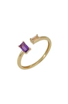 BONY LEVY EMERALD CUT AMETHYST & ROSE QUARTZ 14K GOLD CUFF RING