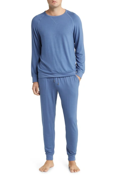 Daniel Buchler Long Sleeve Stretch Viscose Pyjama T-shirt In Blue