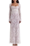 House Of Cb Artemis Long Sleeve Lace Maxi Dress In Vintage Cream
