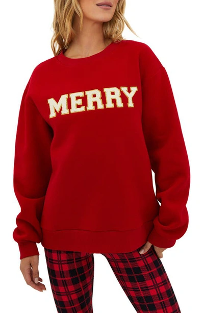 Beach Riot Merry Dawn Knit Lounge Sweatshirt In Merry Red