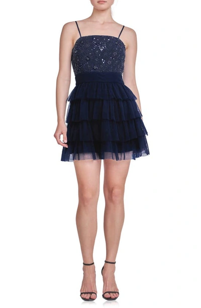 Endless Rose Women's Floral Detail Tulle Mini Dress In Navy