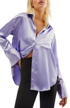 Free People Shooting For The Moon Satin Shirt In Purple