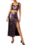 FREE PEOPLE STAR BRIGHT SEQUIN TWO-PIECE CROP TOP & MIDI SKIRT