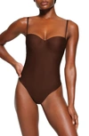 Skims Molded Underwire Thong Shaper Bodysuit In Cocoa