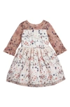 PIPPA & JULIE FLORAL EMBROIDERED THREE-QUARTER SLEEVE DRESS