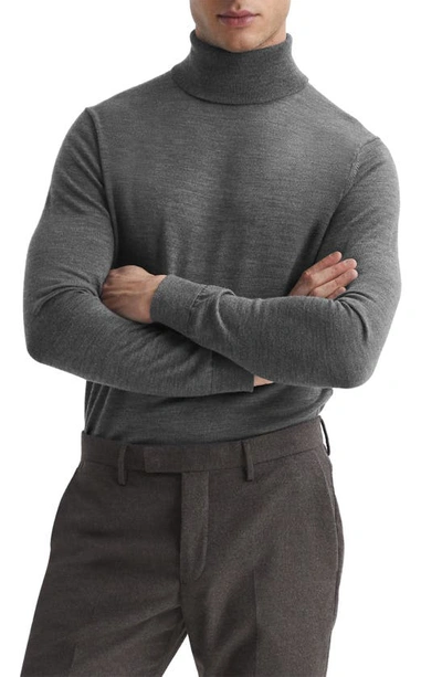 Reiss Caine - Mid Grey Melange Slim Fit Merino Wool Roll Neck Jumper, S