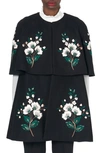 CAROLINA HERRERA FLORAL EMBROIDERED TIERED WOOL & CASHMERE CAPE