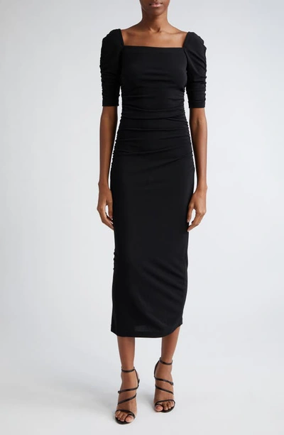 Carolina Herrera Square-neck Ruched Midi Dress In Black