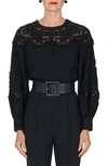 CAROLINA HERRERA EMBROIDERED BALLOON SLEEVE LACE TOP