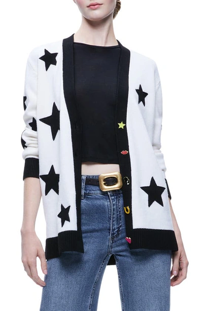 Alice And Olivia Bradford Novelty Button Star Print Cardigan In Off White